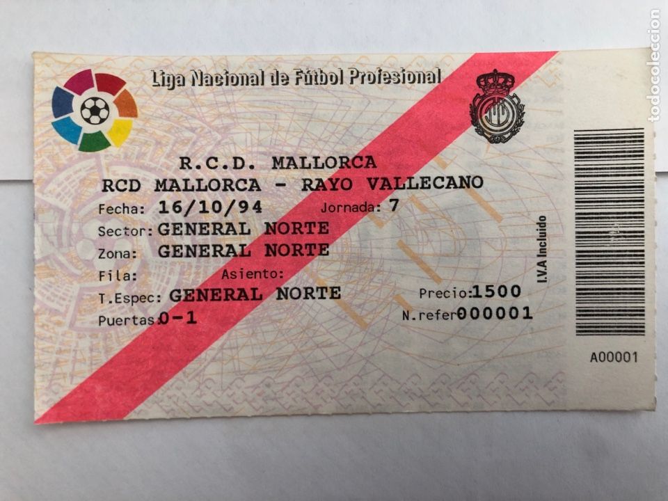 Coleccionismo deportivo: ENTRADA. RCD MALLORCA- RAYO VALLECANO. 1994 - Foto 1
