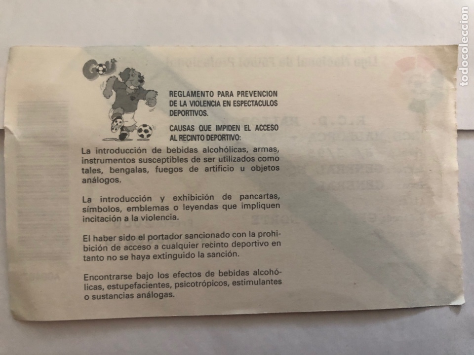 Coleccionismo deportivo: ENTRADA. RCD MALLORCA- VALENCIA CF. 1995 - Foto 2