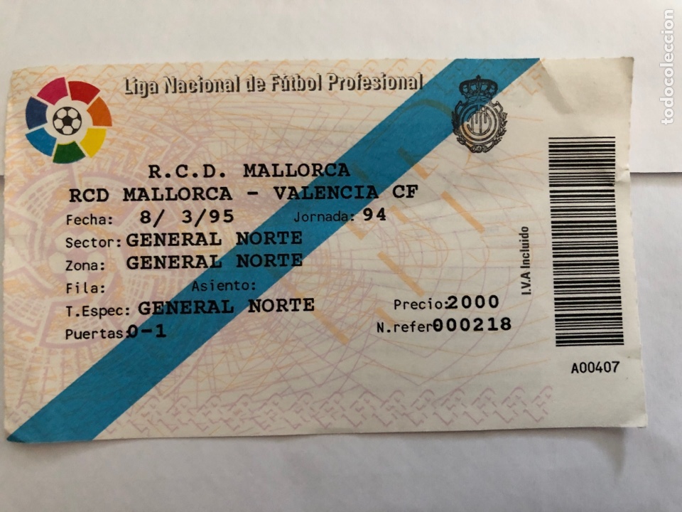 Coleccionismo deportivo: ENTRADA. RCD MALLORCA- VALENCIA CF. 1995 - Foto 1