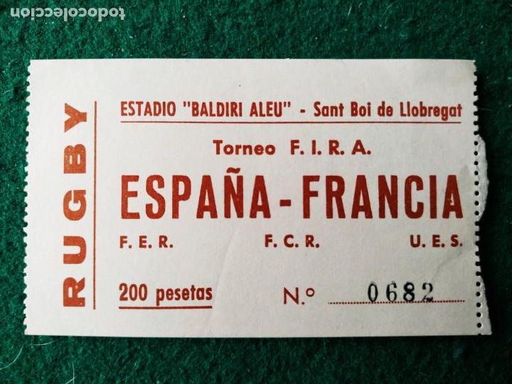 Collectionnisme sportif: Una entrada torneo FIRA, Espa&ntilde;a/Francia estadio Baldiri Aleu UE Santboiana Sant Boi de LLobregat