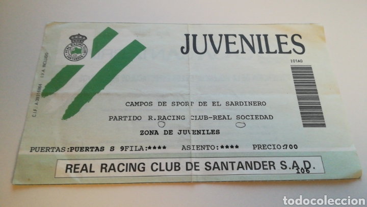 Colecionismo desportivo: ENTRADA FUTBOL TICKET RACING CLUB SANTANDER REAL SOCIEDAD 22 ENERO 1995 JORNADA 18