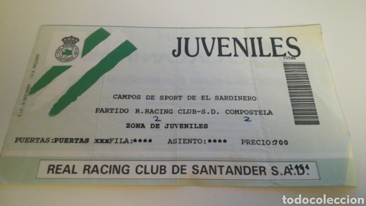 Collectionnisme sportif: ENTRADA FUTBOL TICKET RACING CLUB SANTANDER SD COMPOSTELA 7 MAYO 1995, 1994-1995 JORNADA 32