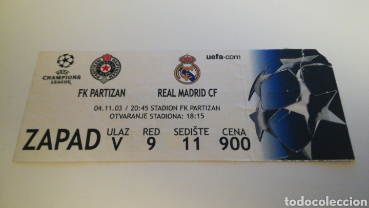 Collectionnisme sportif: ENTRADA FUTBOL FK PARTIZAN REAL MADRID TICKET FOOTBALL CHAMPIONS 4 NOVIEMBRE 2003, 2002 2003 UEFA