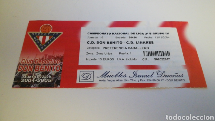 Collectionnisme sportif: ENTRADA FUTBOL TICKET DON BENITO CD LINARES 2004 2005, 12 DICIEMBRE 2004 LIGA