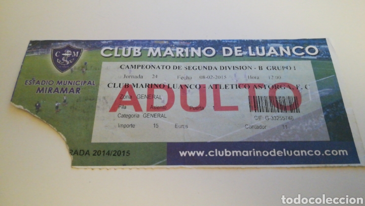 Collectionnisme sportif: ENTRADA FUTBOL TICKET MARINO LUANCO ASTORGA 8 FEBRERO 2015 ESTADIO MIRAMAR 2014 2015