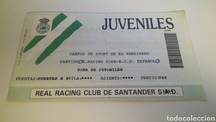 Collezionismo sportivo: ENTRADA FUTBOL TICKET RACING SANTANDER RCD ESPA&Ntilde;OL ESPANYOL 27 NOVIEMBRE 1994 EL SARDINERO