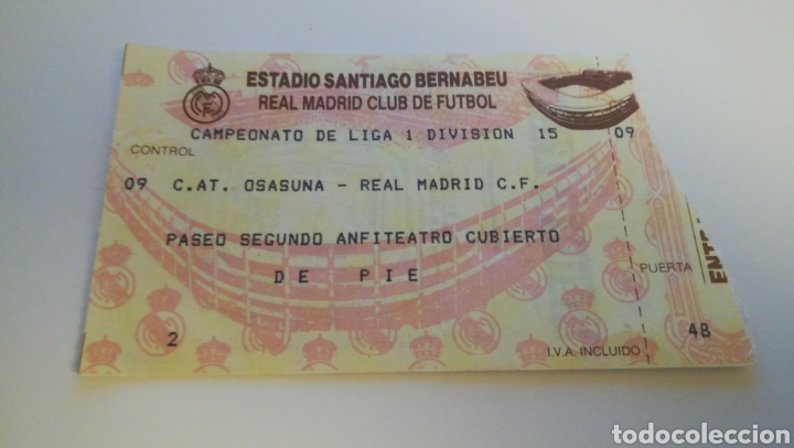 Collectionnisme sportif: ENTRADA FUTBOL TICKET REAL MADRID AT OSASUNA 1989 1990 SANTIAGO BERNABEU