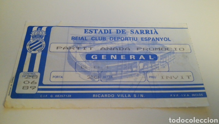 Collectionnisme sportif: ENTRADA FUTBOL TICKET RCD ESPANYOL 1 MALLORCA 0 ESTADI SARRI&Aacute; ESPA&Ntilde;OL 1988 1989