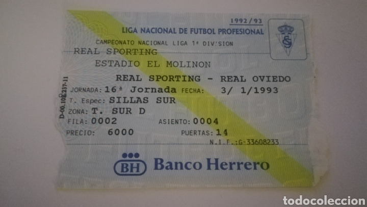 Collectionnisme sportif: ENTRADA TICKET SPORTING OVIEDO 1 ENERO 1993 EL MOLINON JORNADA 16 FUTBOL