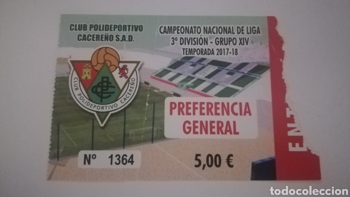 Collectionnisme sportif: ENTRADA TICKET F&Uacute;TBOL POLIDEPORTIVO CACERE&Ntilde;O EXTREMADURA