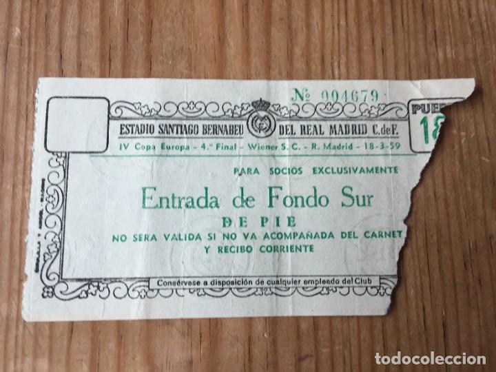 Coleccionismo deportivo: R12668 ENTRADA TICKET FUTBOL REAL MADRID WIENER COPA EUROPA 1958 1959