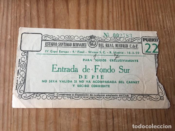 Coleccionismo deportivo: R12670 ENTRADA TICKET FUTBOL REAL MADRID WIENER COPA EUROPA 1958 1959