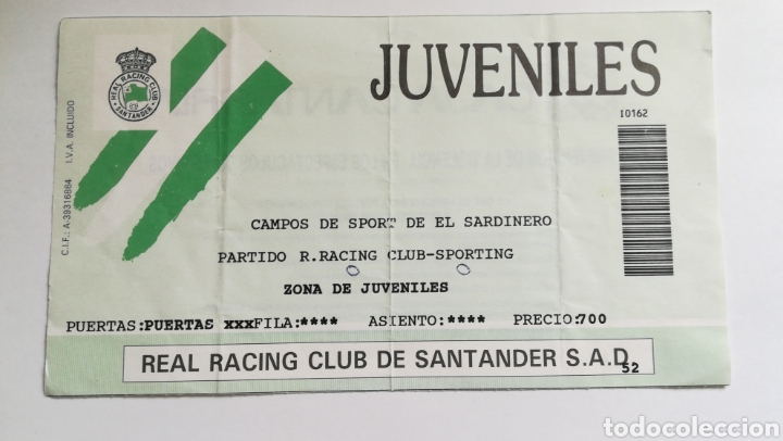 Collectionnisme sportif: ENTRADA TICKET RACING CLUB SANTANDER SPORTING GIJ&Oacute;N 1994 1995 FUTBOL CAMPOS DE SPORT SARDIN