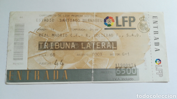 Collezionismo sportivo: ENTRADA TICKET REAL MADRID REAL SOCIEDAD 1998 1999 SANTIAGO BERNABEU JORNADA 14