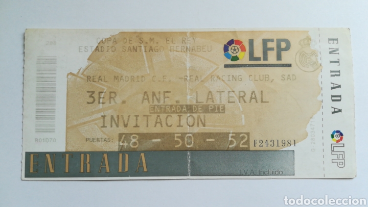 Collectionnisme sportif: ENTRADA TICKET REAL MADRID RACING CLUB SANTANDER SANTIAGO BERNABEU COPA DEL REY 1998 1999