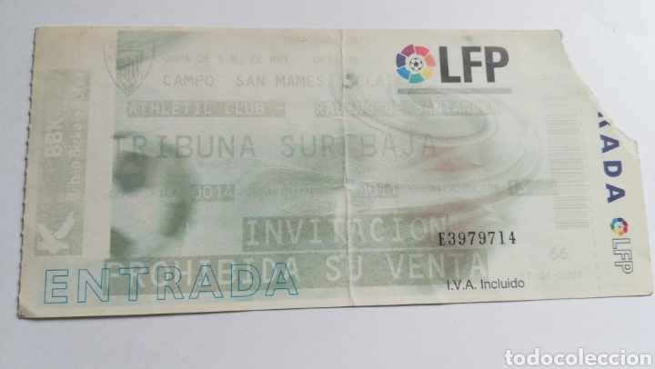 Sports collectibles: ENTRADA TICKET ATHLETIC CLUB RACING CLUB SANTANDER SAN MAM&Eacute;S COPA DEL REY 2000 2001