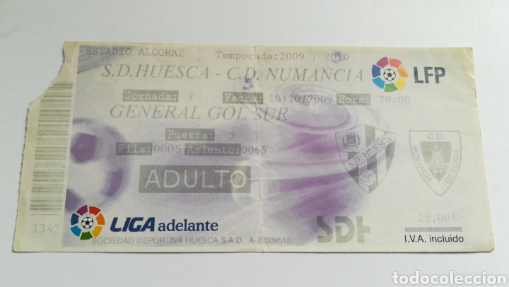 Collezionismo sportivo: ENTRADA TICKET F&Uacute;TBOL HUESCA NUMANCIA ESTADIO ALCORAZ 2009 2010