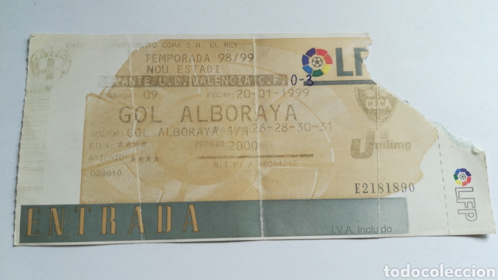 Collezionismo sportivo: ENTRADA TICKET LEVANTE VALENCIA 1998 1999 COPA DEL REY NOU ESTADI