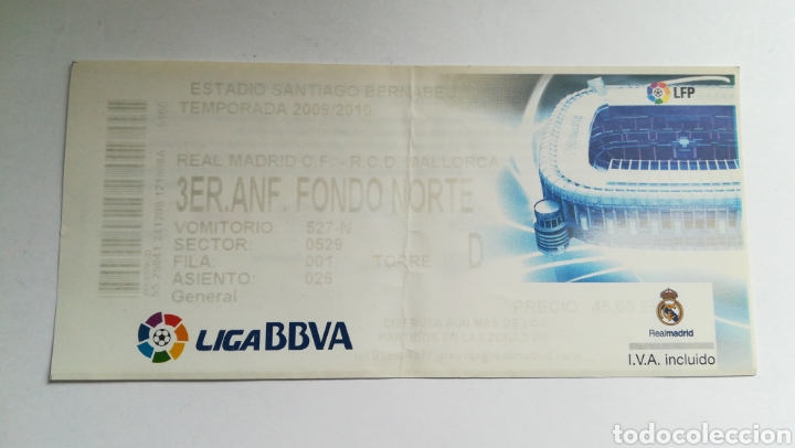 Sports collectibles: ENTRADA TICKET REAL MADRID MALLORCA 2009 2010 SANTIAGO BERNABEU