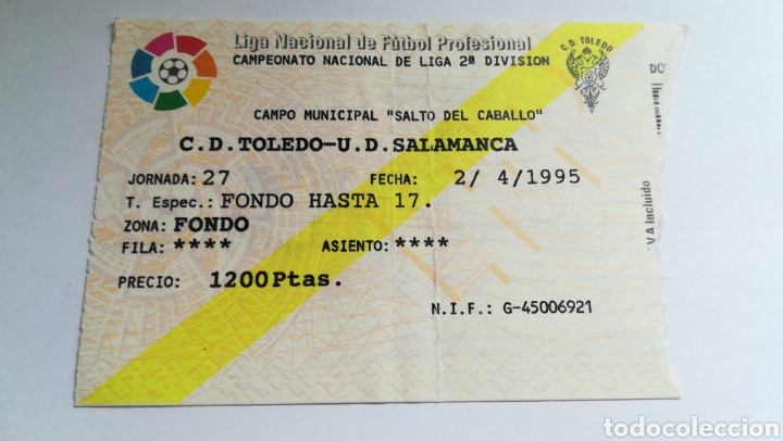 Collezionismo sportivo: ENTRADA TICKET TOLEDO SALAMANCA 1994 1995 SALTO DEL CABALLO SEGUNDA DIVISI&Oacute;N