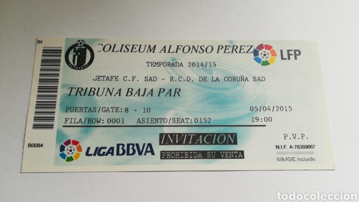 Collezionismo sportivo: ENTRADA TICKET GETAFE DEPORTIVO DE LA CORU&Ntilde;A 2014 2015 COLISEUM ALFONSO P&Eacute;REZ