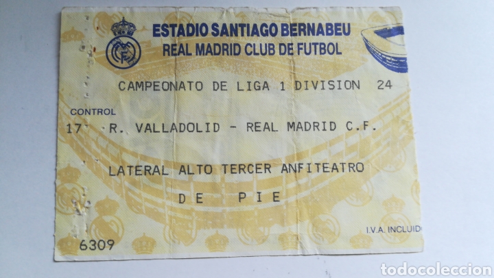 Colecionismo desportivo: ENTRADA TICKET REAL MADRID VALLADOLID 1994 1995 SANTIAGO BERNABEU JORNADA 34