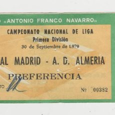 Coleccionismo deportivo: ENTRADA ESTADIO ANTONIO FRANCO NAVARRO-PRIMERA DIVISION-REAL MADRID-A.D.ALMERIA-30 DE SETIEMBRE DE 1. Lote 262323730