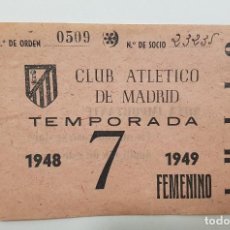 Coleccionismo deportivo: RARO CUPÓN SOCIO FEMENINO CLUB ATLETICO DE MADRID 1948 1949 EPOCA STADIUM METROPOLITANO