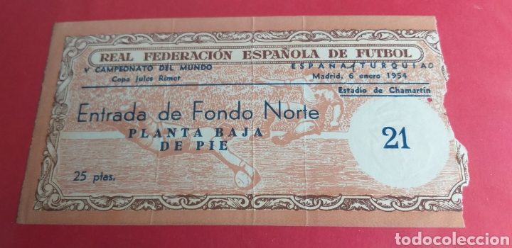 Coleccionismo deportivo: ENTRADA F&Uacute;TBOL ESPA&Ntilde;A-TURQUIA 06/01/1954