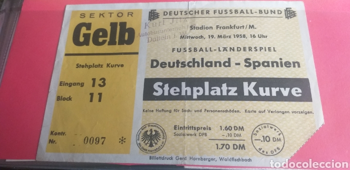 Coleccionismo deportivo: ENTRADA F&Uacute;TBOL ALEMANIA-ESPA&Ntilde;A 19/03/1958