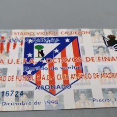Coleccionismo deportivo: ENTRADA PARTIDO OCTAVOS ATLETICO DE MADRID - REAL SOCIEDAD UEFA 8-12-1998. Lote 286685943