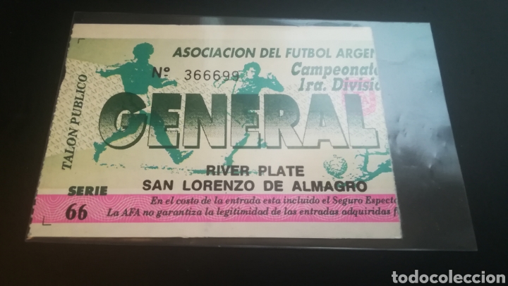 Collectionnisme sportif: Entrada F&uacute;tbol Argentina River Plate San Lorenzo de Almagro a&ntilde;os 90 Ticket Football