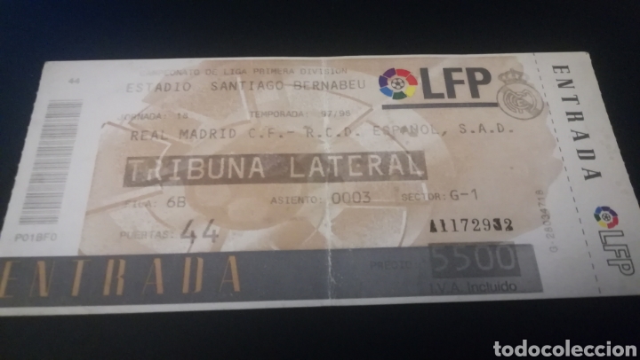Sammelleidenschaft Sport: Entrada Ticket Real Madrid Espa&ntilde;ol 1997 1998 Santiago Bernab&eacute;u Jornada 18