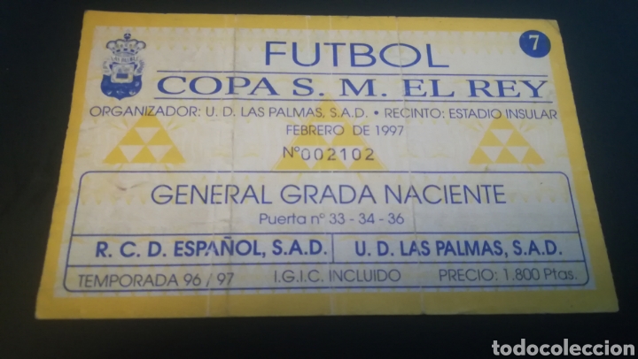 Collezionismo sportivo: Entrada Ticket Las Palmas Espa&ntilde;ol 1996 1997 Copa del Rey