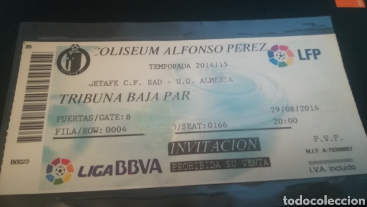 Sports collectibles: Entrada Ticket Getafe Almer&iacute;a 2014 2015 COLISEUM ALFONSO P&Eacute;REZ