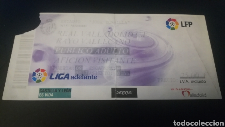 Colecionismo desportivo: Entrada Ticket Real Valladolid Rayo Vallecano Estadio Jos&eacute; Zorrilla