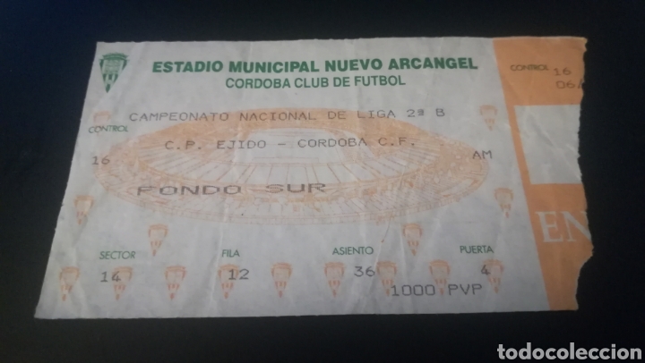 Colecionismo desportivo: Entrada Ticket C&oacute;rdoba Ejido 1993 1994 Nuevo Arc&aacute;ngel Football