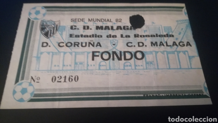 Collezionismo sportivo: Entrada Ticket M&aacute;laga Deportivo Coru&ntilde;a a&ntilde;os 80 Estadio La Rosaleda