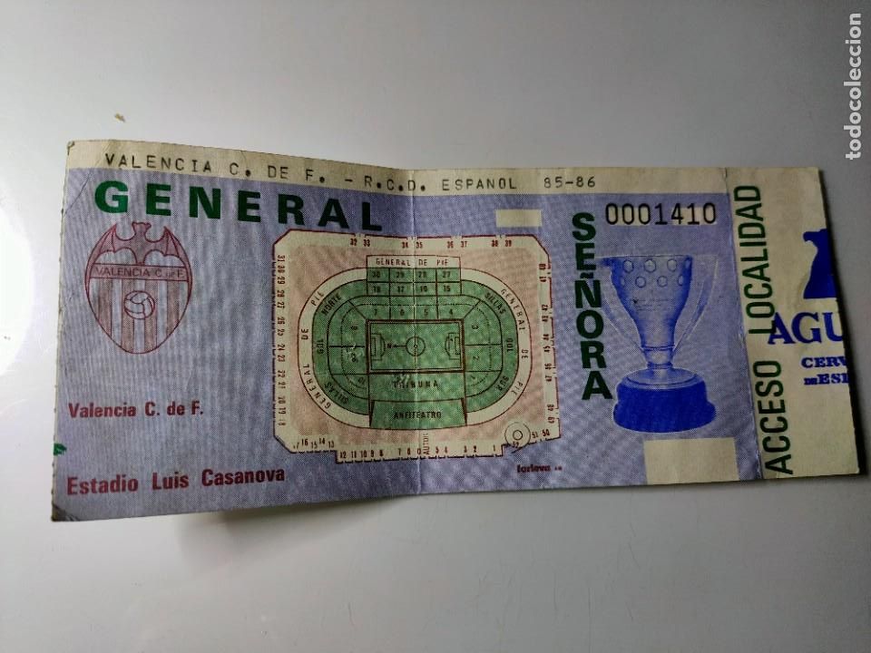 Sports collectibles: Entrada de f&uacute;tbol Valencia c. De F. club de f&uacute;tbol - espa&ntilde;ol. Temporada 85-86 (1985-1986))