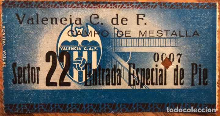 VALENCIA C. DE F. 2 V ESPAÑOL 1 ENTRADA - CAMPO DE MESTALLA (Coleccionismo Deportivo - Documentos de Deportes - Entradas de Fútbol)