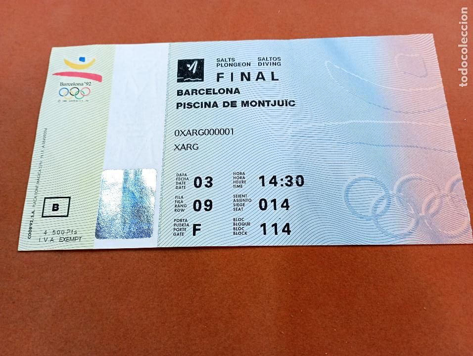 Coleccionismo deportivo: Entrada final olimpiadas barcelona 92 - salts plongeon - en muy buen estado