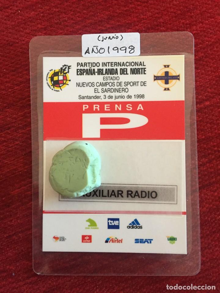 Coleccionismo deportivo: R17143 ENTRADA TICKET ACREDITACION FUTBOL ESPA&Ntilde;A 4-1 REPUBLICA DE IRLANDA (3-6-1998) DEBUT CELADES