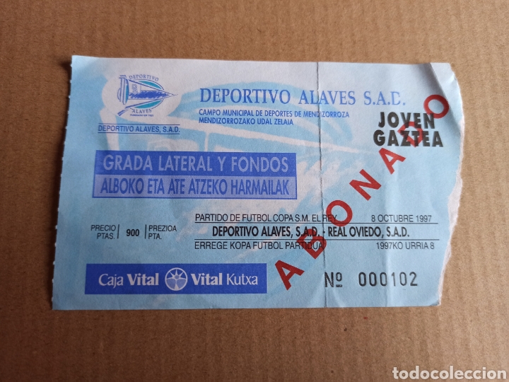 Coleccionismo deportivo: ENTRADA TICKET F&Uacute;TBOL DEPORTIVO ALAV&Eacute;S OVIEDO 97 98 COPA