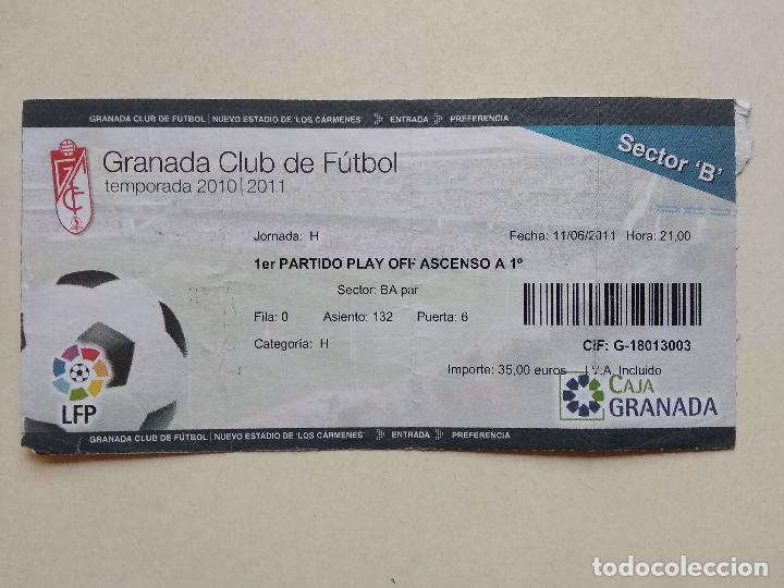Sports collectibles: ENTRADA LIGA PLAY OFF ASCENSO A 1&ordf; TEMPORADA 10 11 2010 2011 NUEVO ESTADIO DE LOS CARMENES GRANADA