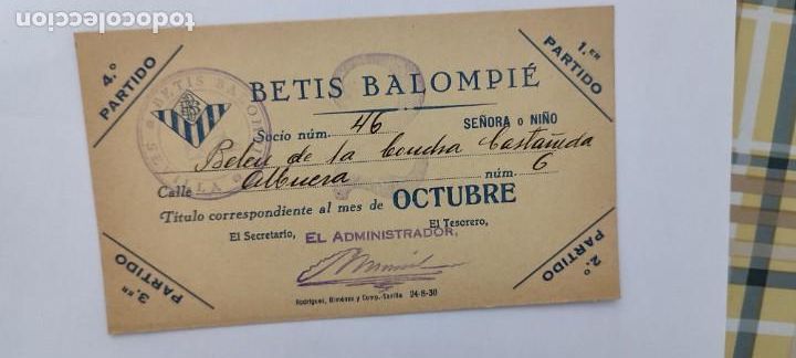 Sammelleidenschaft Sport: Antigua entrada abono carnet futbol Betis Balompi&eacute; 1936