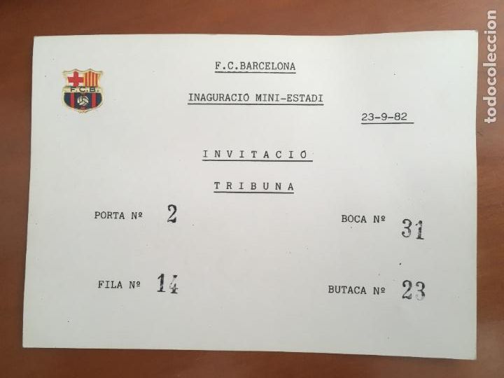 Sammelleidenschaft Sport: futbol club barcelona inauguracion mini estadi entrada original antigua 1982