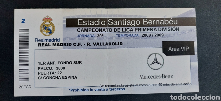 Collezionismo sportivo: ENTRADA REAL MADRID VALLADOLID TEMPORADA 2008 2009