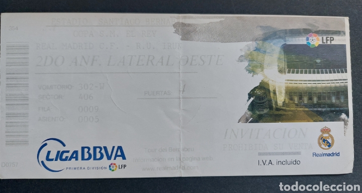 Sports collectibles: ENTRADA TICKET REAL MADRID 4 REAL UNION 3 COPA DEL REY 2008 2009 FOOT-BALL