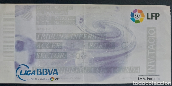 Colecionismo desportivo: ENTRADA TICKET ESPANYOL 3 MALLORCA 3 JORNADA 27 ESTADIO OLIMPIC FOOT-BALL