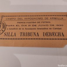 Coleccionismo deportivo: ENTRADA ANTIGUA 1930 SEVILLA 2 SELECCIÓN DE GRANADA 0 CAMPO HIPODROMO DE ARMILLA FUTBOL FOOT-BALL. Lote 342460948